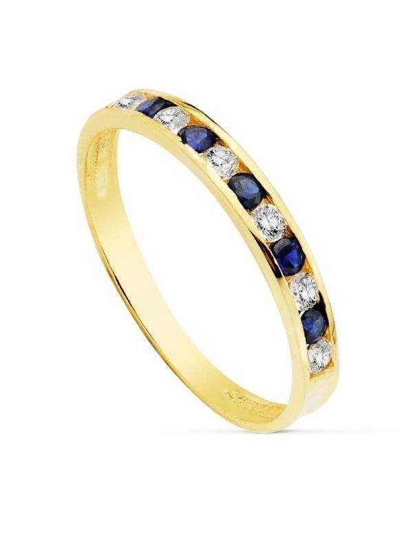 18K SORTIJA P.AZULES Y CIRCONITAS...