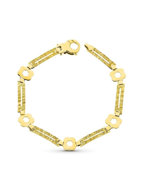 18K PULSERA ORO AMARILLO FLORES Y...