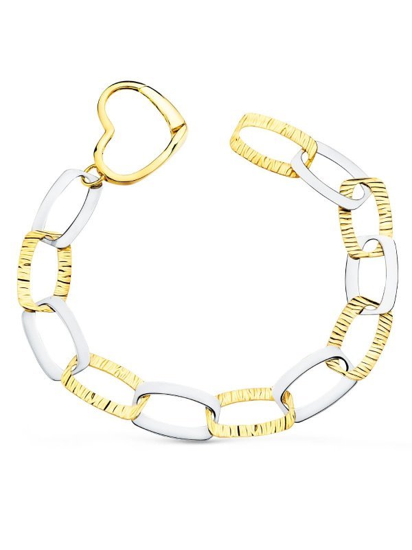 18K PULSERA ORO BICOLOR ESLABONES Y...