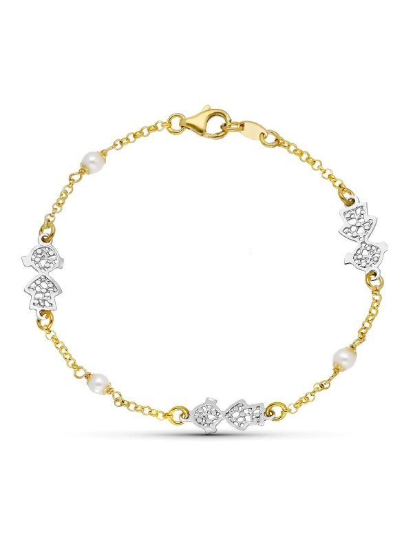 18K PULSERA ORO BICOLOR PERLA 18 CM