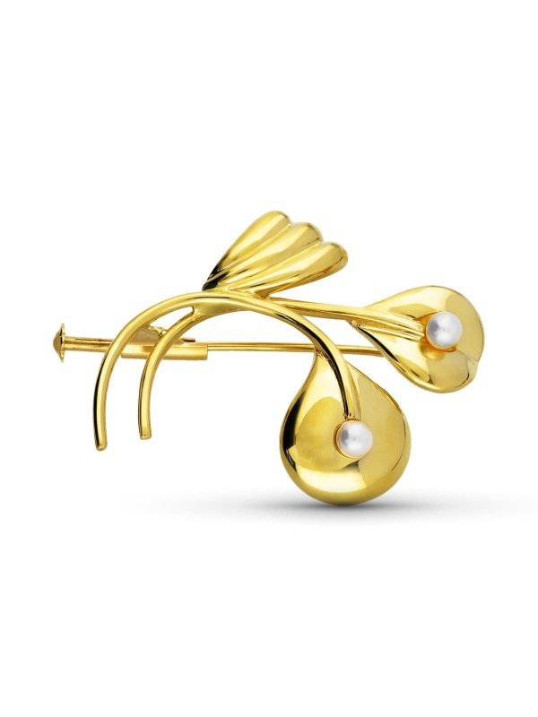 18K BROCHE ORO AMARILLO RAMA 2 PERLA...
