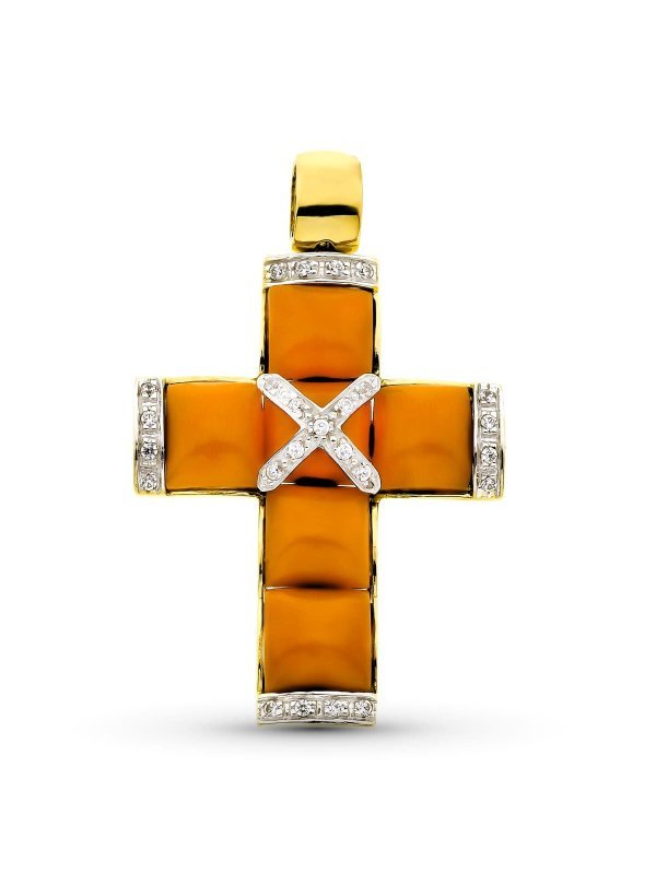 18K CRUZ ORO AMARILLO CORAL FINO...