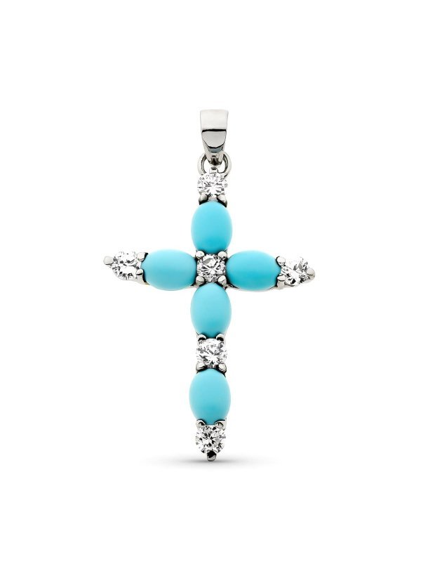 18K CRUZ ORO BLANCO TURQUESA Y...