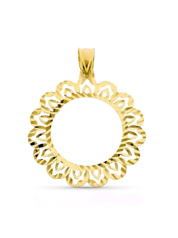 18K CERCO DE MONEDA 18 MM TALLADO
