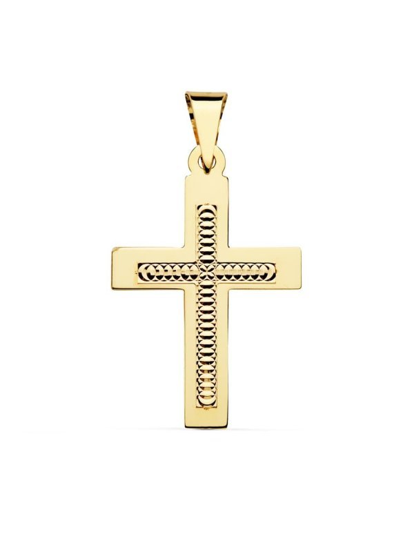 18K CRUZ TALLADA 34X22 MM