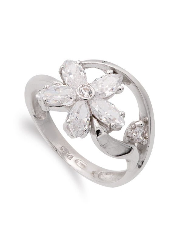18K SORTIJA ORO BLANCO FLOR CON...