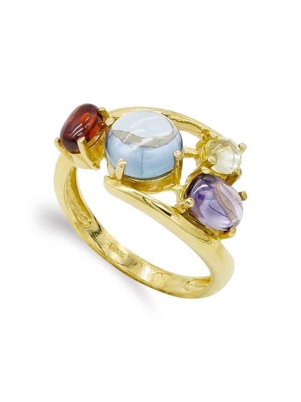 18K SORTIJA ORO AMARILLO 4 PIEDRAS COLOR