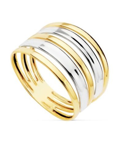 18K SORTIJA BANDAS ORO BICOLOR ANCHO...