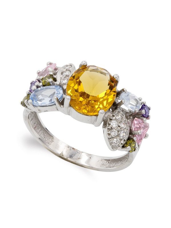 18K SORTIJA ORO BLANCO CON PIEDRAS Y...