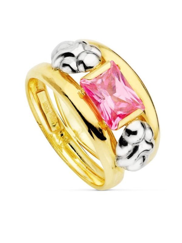 18K SORTIJA BICOLOR PIEDRA ROSA 8X6 MM