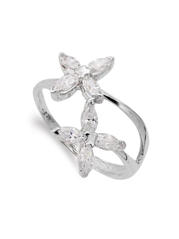 18K SORTIJA ORO BLANCO CON FLORES DE...