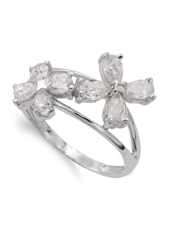 18K SORTIJA ORO BLANCO CON FLORES DE...