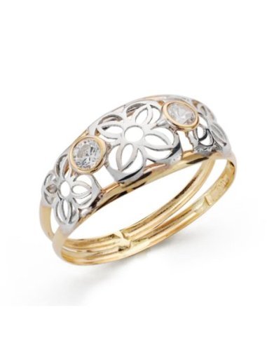 18K SORTIJA ORO BICOLOR FLORES...