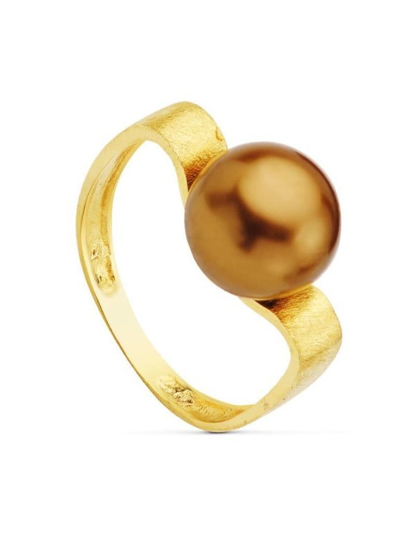 18K SORTIJA RAYADA PERLA CHOCOLATE 10 MM