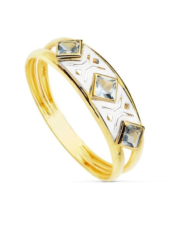 18K SORTIJA 2 HILOS BICOLOR PIEDRAS 3 MM