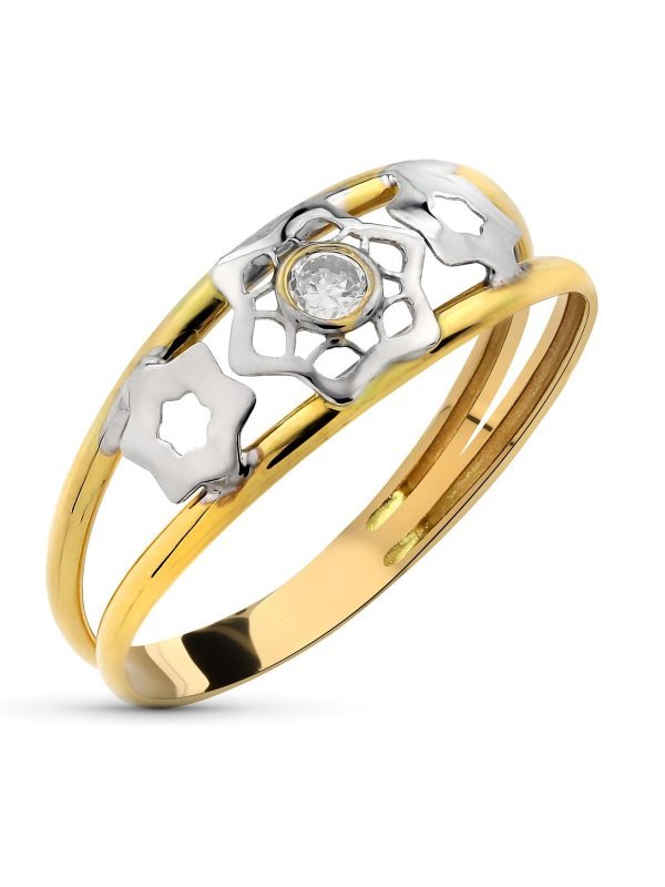 18K SORTIJA ORO BICOLOR HILOS CIRCONITAS