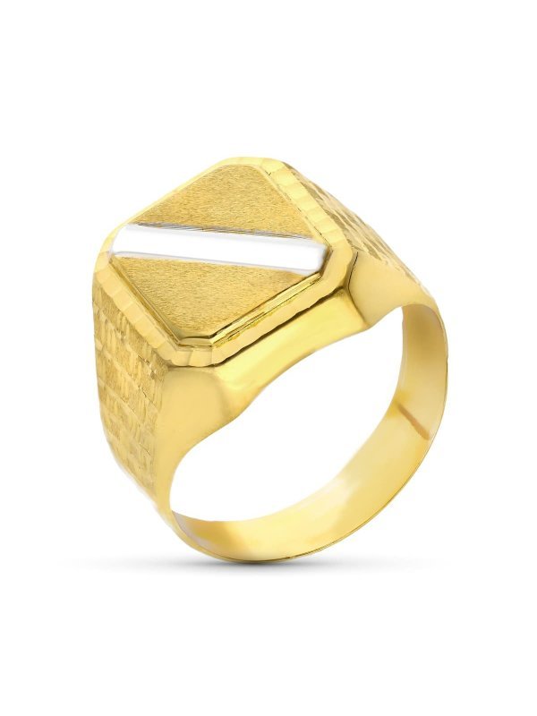 18K SELLO ORO BICOLOR CABALLERO BANDA...