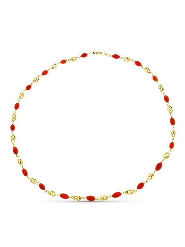 18K COLLAR ORO AMARILLO JAULA CORAL...