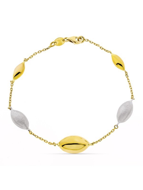 18K PULSERA ORO BICOLOR ADORNOS OVAL....