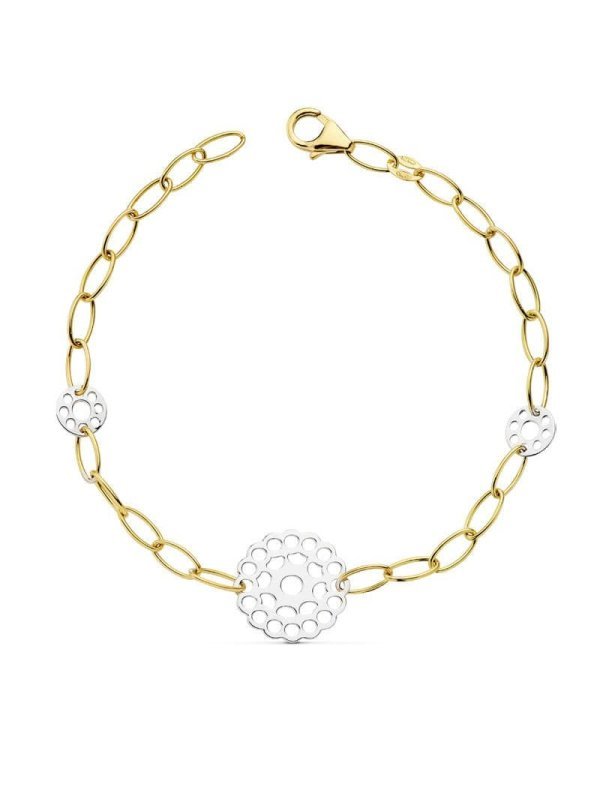 18K PULSERA BICOLOR MOTIVOS 19CM 4.00 GR