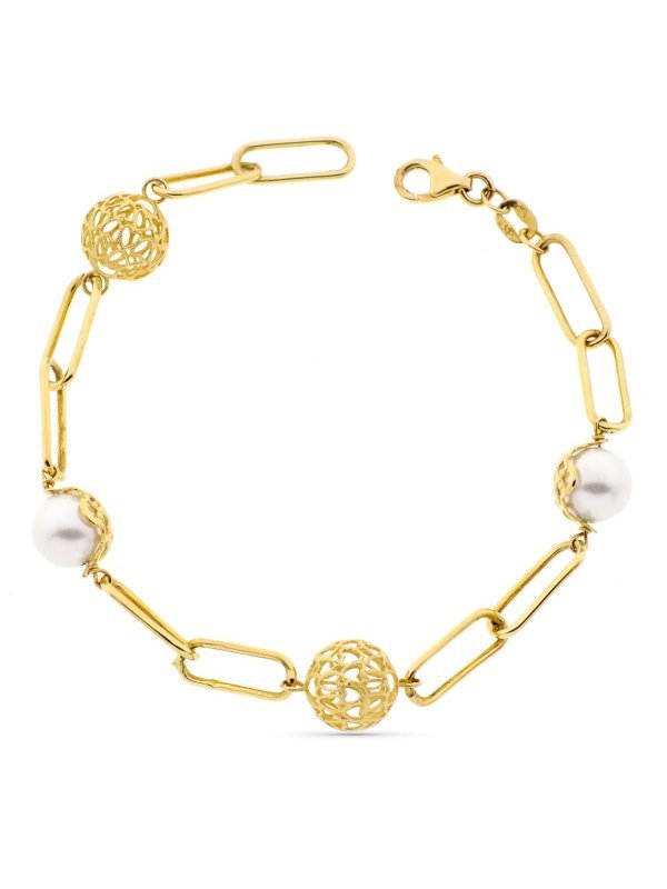 18K PULSERA ORO AMARILLO PERLA Y...