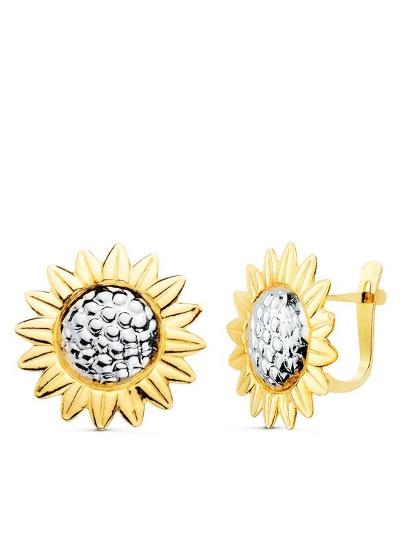 18K PENDIENTES ORO BICOLOR GIRASOL...
