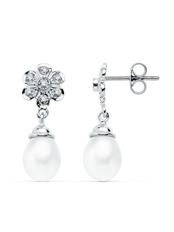 18K PENDIENTES ORO BLANCO PERLA 23X8 MM