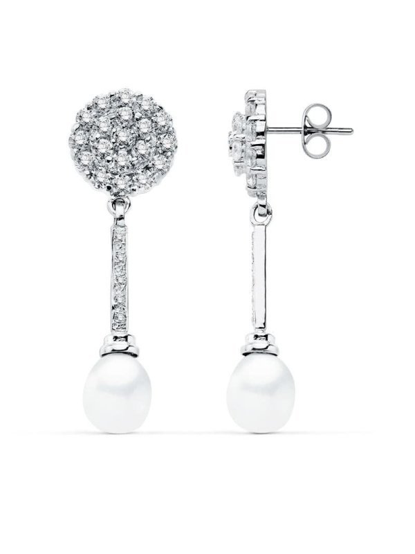 18K PENDIENTES ORO BLANCO PERLA 39X12 MM