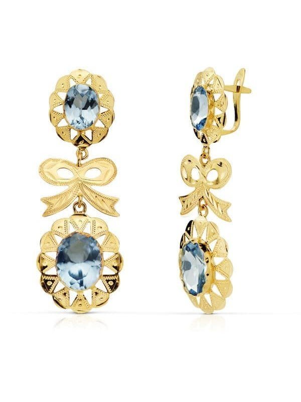 18K PENDIENTES CUBANA LAZO AGUAMARINA...