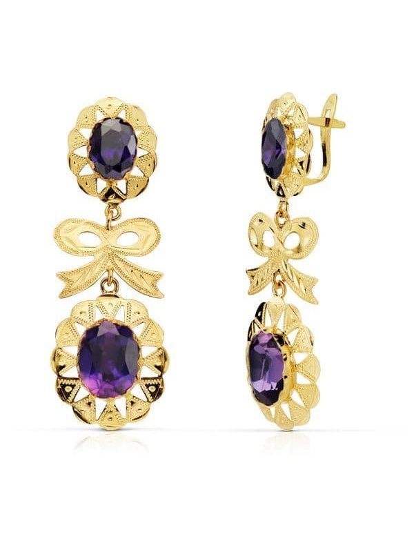 18K PENDIENTES CUBANA LAZO AMATISTA...