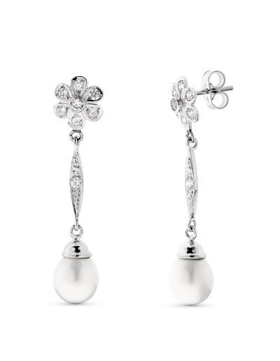 18K PENDIENTES PERLA Y FLOR...