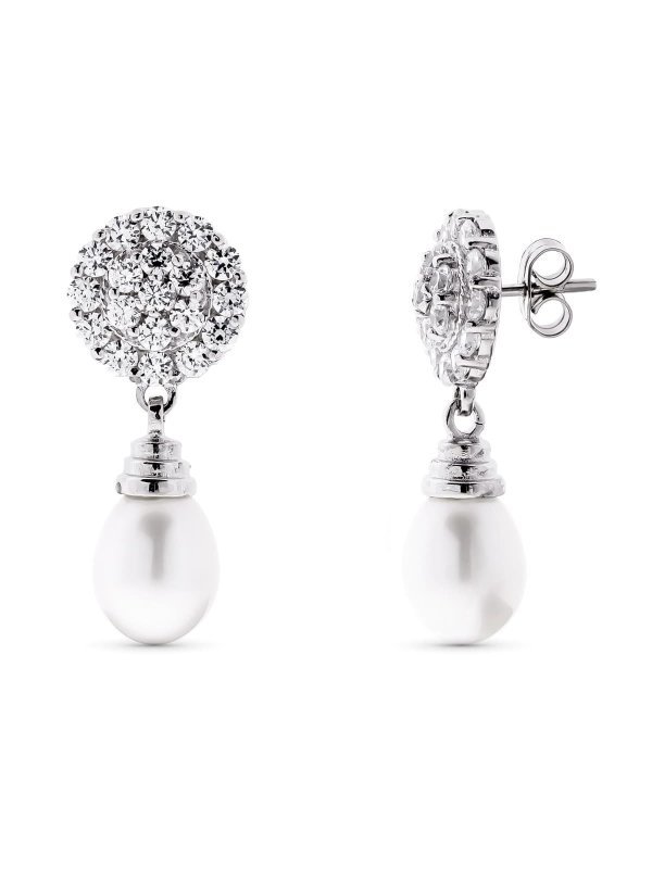 18K PENDIENTES ORO BLANCO PERLA Y...