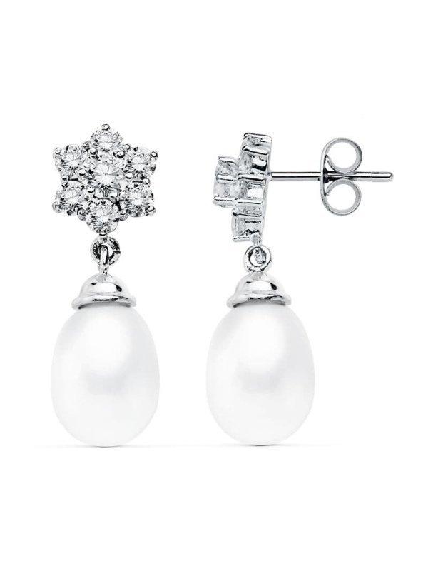 18K PENDIENTES PERLA ORO BLANCO 24X9 MM
