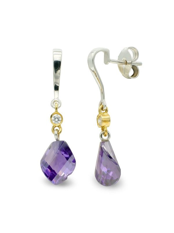 18K PENDIENTES ORO BICOLOR AMATISTA...