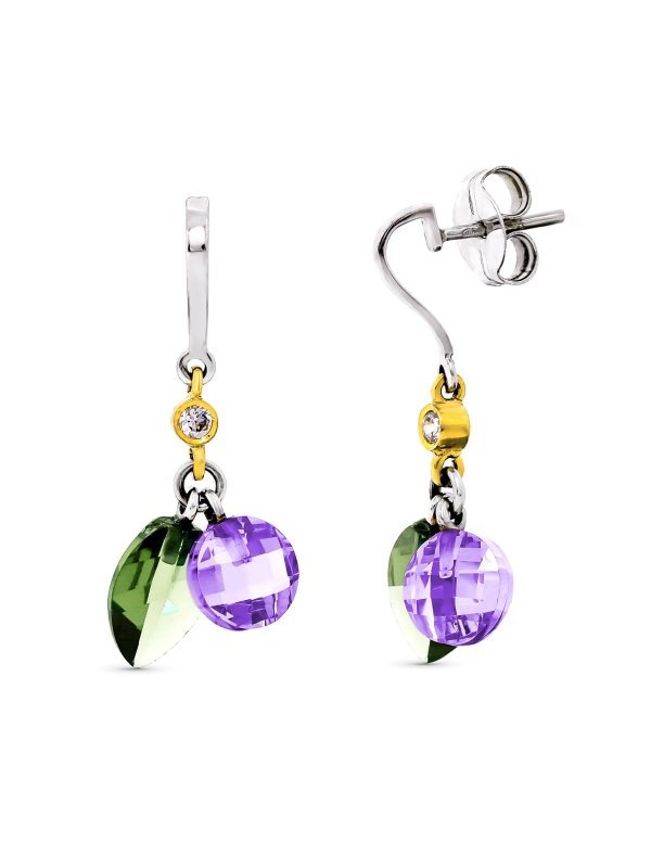 18K PENDIENTES ORO BICOLOR PIEDRAS...