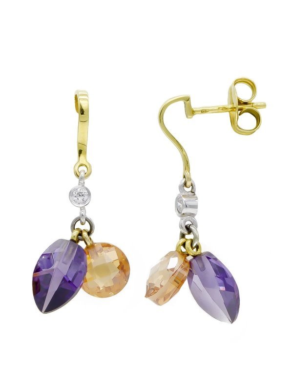 18K PENDIENTES ORO BICOLOR AMATISTA Y...