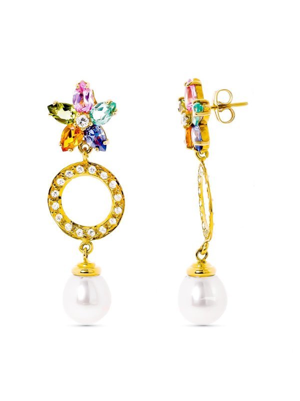 18K PENDIENTES CIRCONITAS Y PERLA Y...