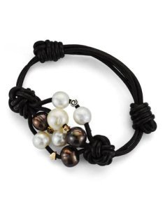 18K PULSERA CUERO PERLA Y...