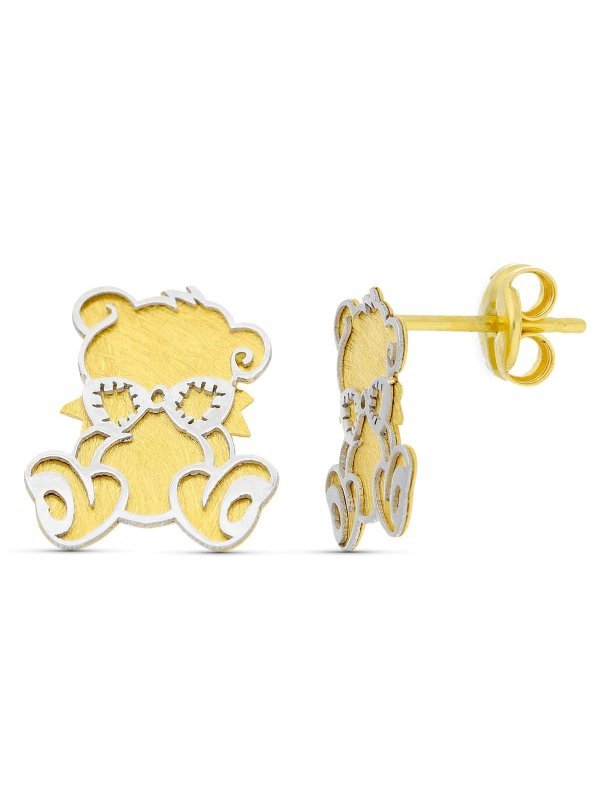 18K PENDIENTES ORO BICOLOR LASER OSO....