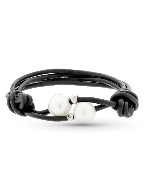 18K PULSERA CUERO PERLA Y DIAMANTES...