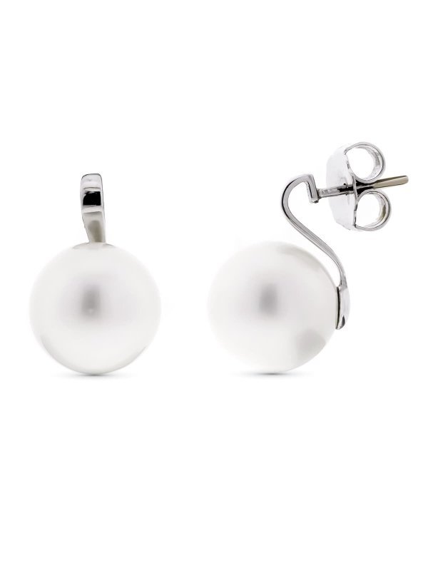 18K PENDIENTES ORO BLANCO PERLA 15 MM...