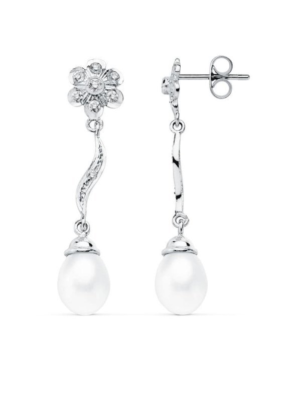 18K PENDIENTES ORO BLANCO PERLA 9X7...