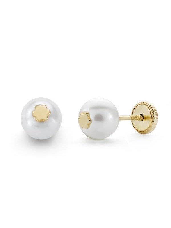 18K PENDIENTES PERLA Y ESTRELLA 6 MM