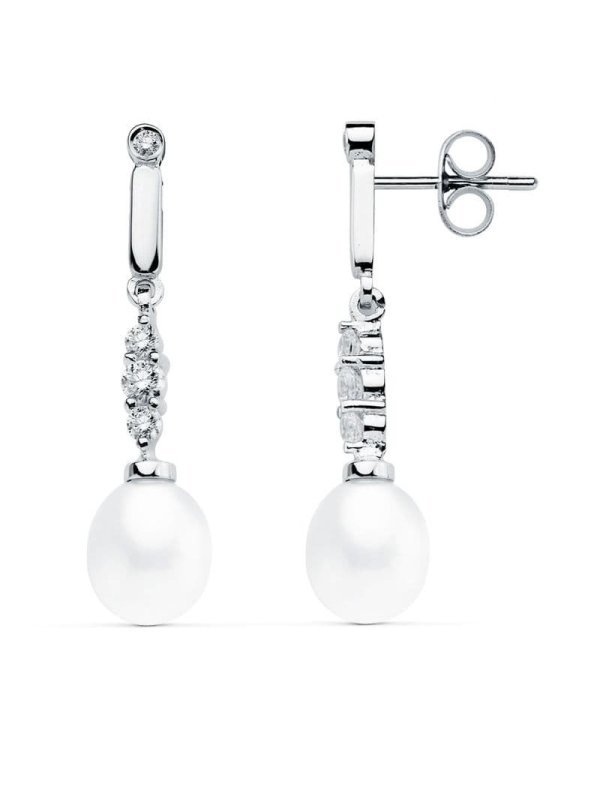 18K PENDIENTES ORO BLANCO PERLA 31X7 MM