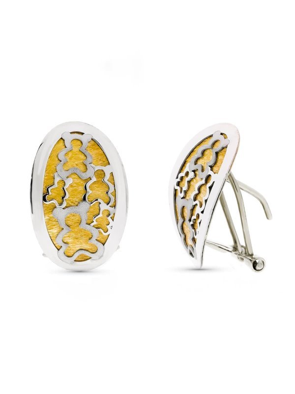 18K PENDIENTES ORO BICOLOR OSO MATE Y...