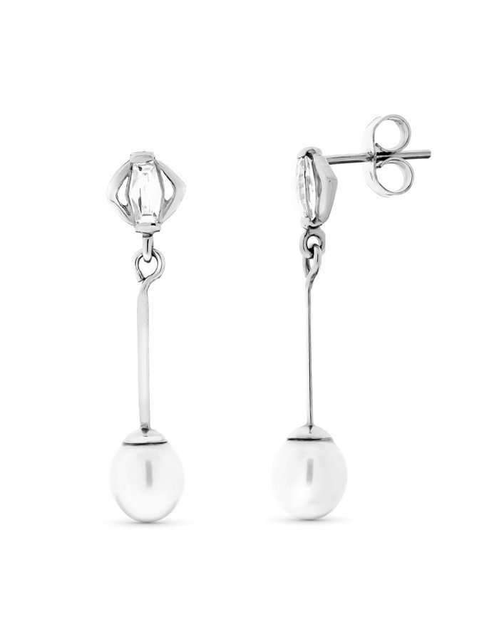 18K PENDIENTES ORO BLANCO LARGOS Y...