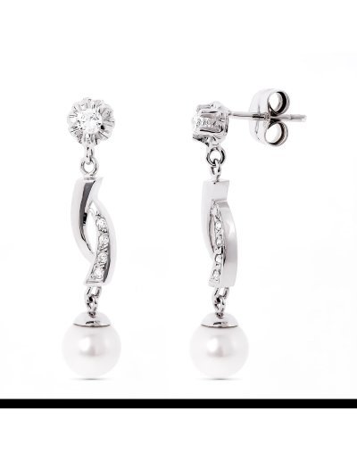 18K PENDIENTES ORO BLANCO Y...