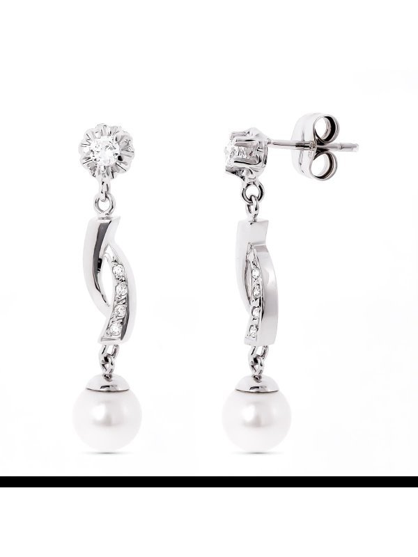 18K PENDIENTES ORO BLANCO Y PERLA CON...