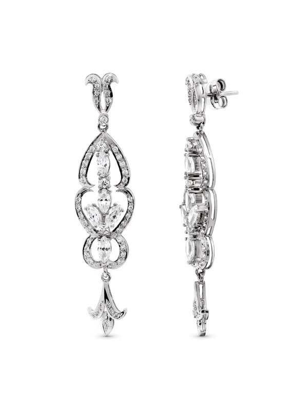 18K PENDIENTES ORO BLANCO LARGOS CON...