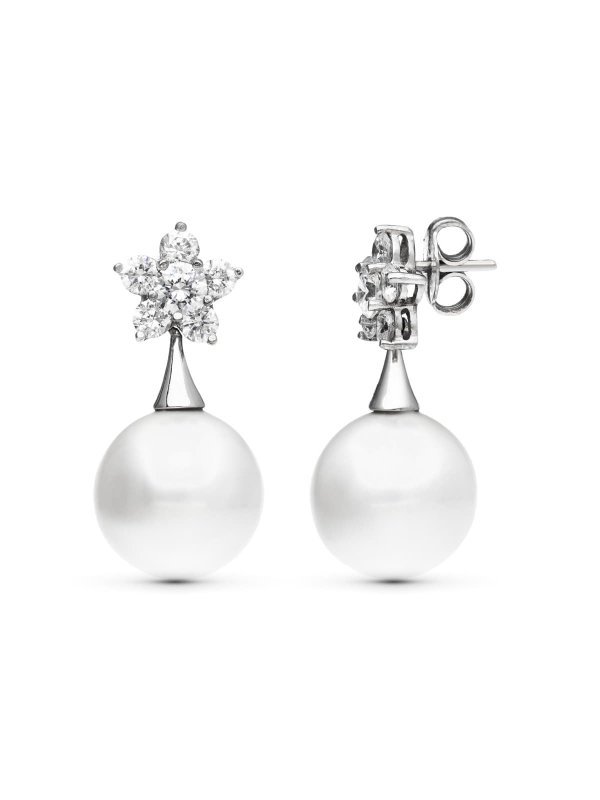 18K PENDIENTES ORO BLANCO FLOR...